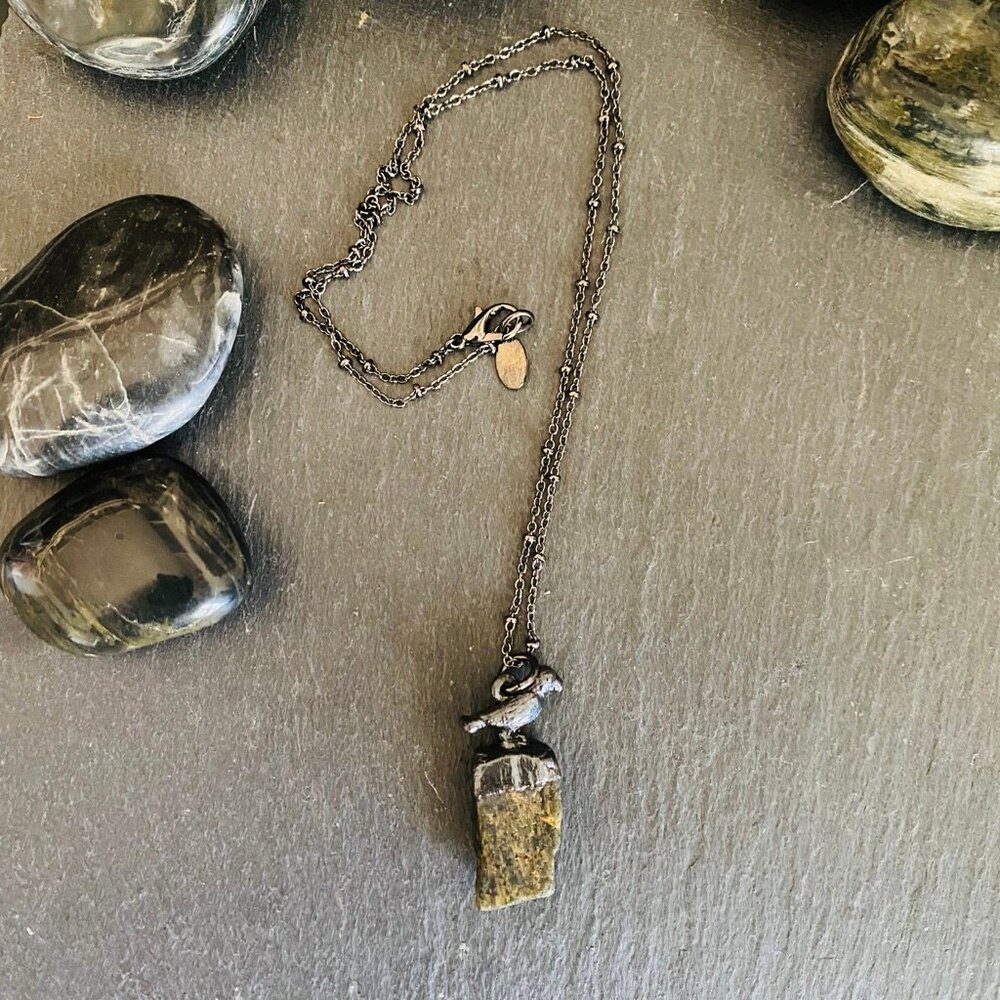 Green and Black Tourmaline Raven necklace